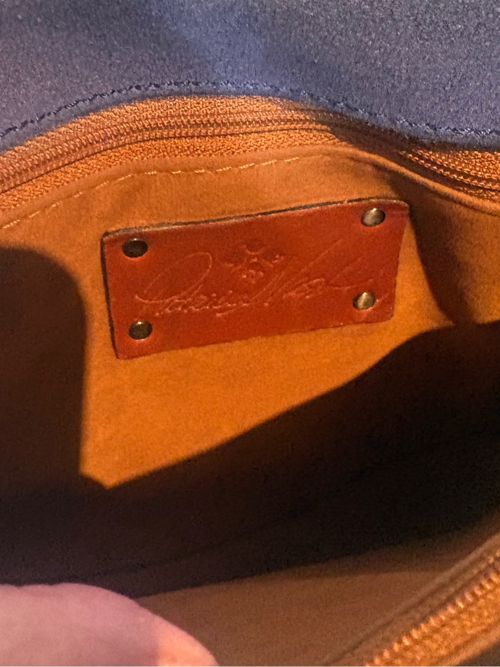 Patricia Nash Bettina Leather Crossbody Saddle Bag in Navy and Brown - Picture 14 of 15